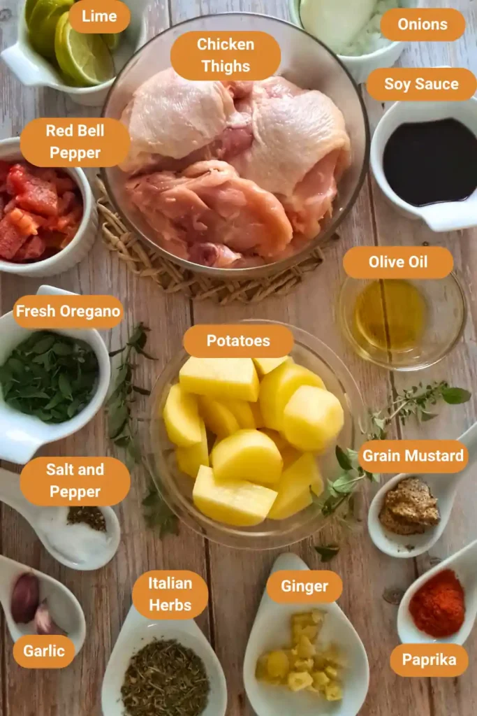 Easy Roasted Chicken Thighs and Potatoes – A Cozy, Oven-Baked Dinner Favorite 20 Roasted Chicken Thighs and Potatoes Ingredients