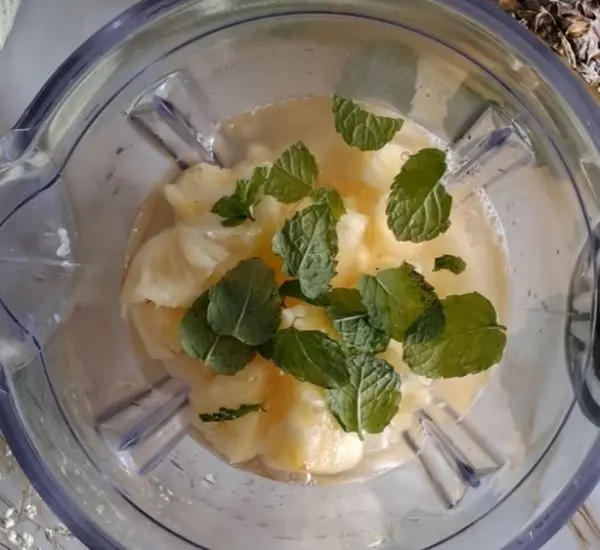 adding-fresh-mint-leaves-to-pineapple-juice