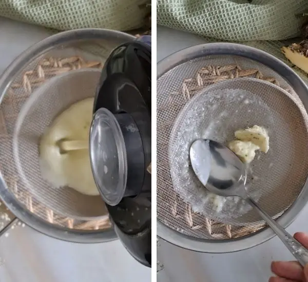 straining-pineapple-juice-through-fine-mesh-sieve