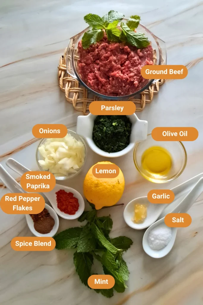 Easy Sheet Pan Kafta – Juicy, Herby & Ready in Minutes 17 Kafta ingredients labeled recipe